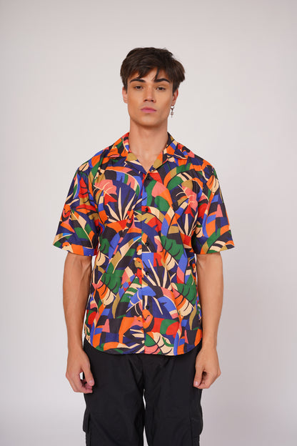 Unisex Vibrant Jungle Print Aloha Shirt