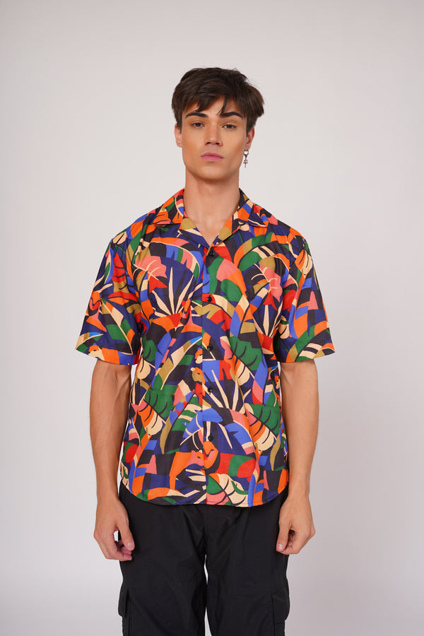 Unisex Vibrant Jungle Print Aloha Shirt