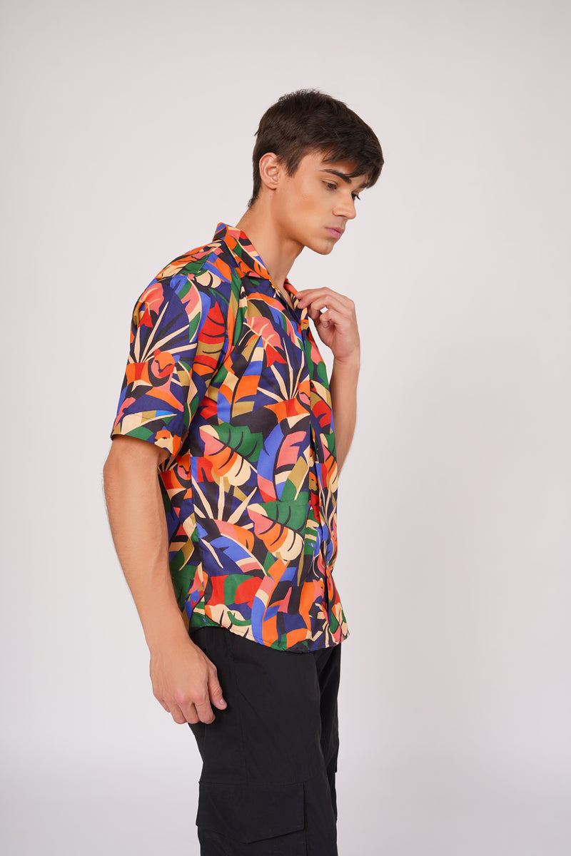 Unisex Vibrant Jungle Print Aloha Shirt