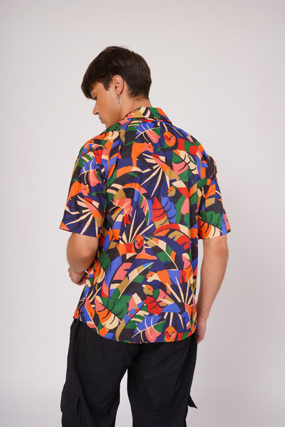 Unisex Vibrant Jungle Print Aloha Shirt