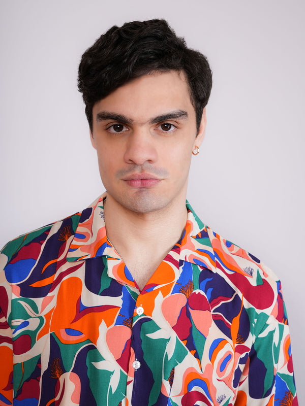 Unisex Multicoloured Vibrant Jungle Art Aloha Shirt