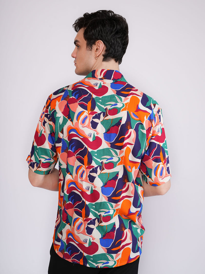 Unisex Multicoloured Vibrant Jungle Art Aloha Shirt