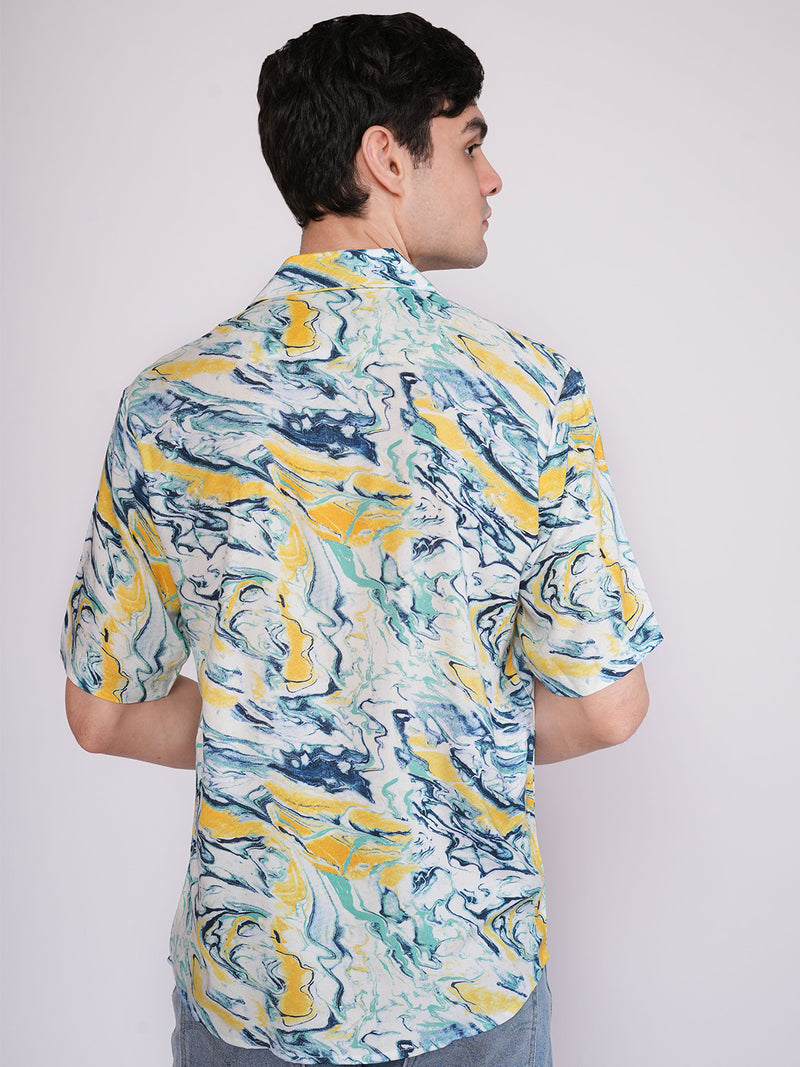 Unisex Blue & Yellow Liquid Art Aloha Shirt