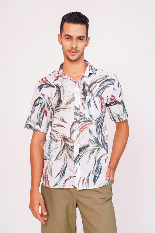 WHITE TROPICAL SHIRT FOR MEN