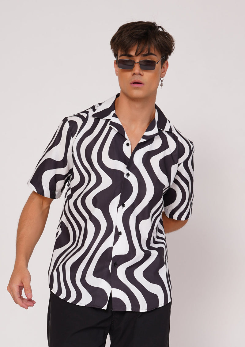 Unisex Black & White Modern Abstract Aloha Shirt