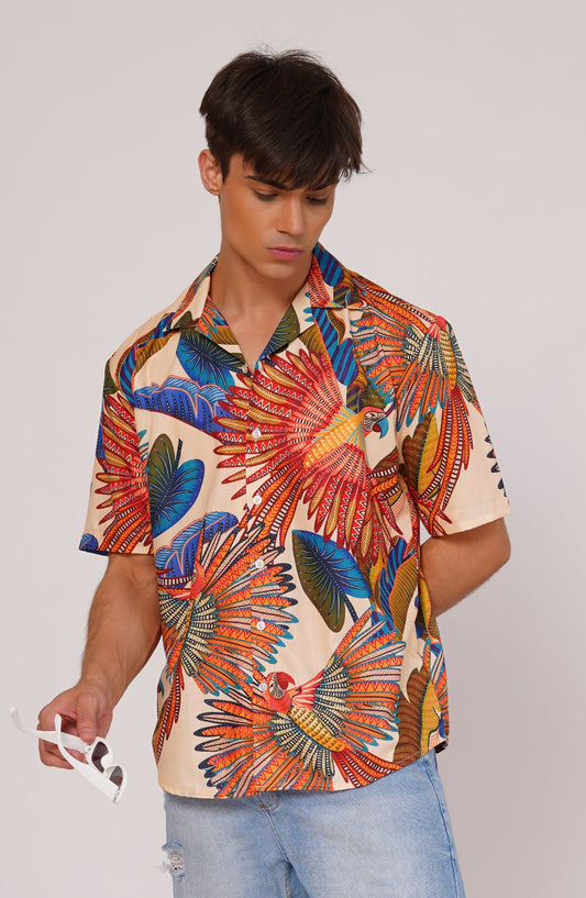 Unisex Colourful Parrot Art Aloha Shirt
