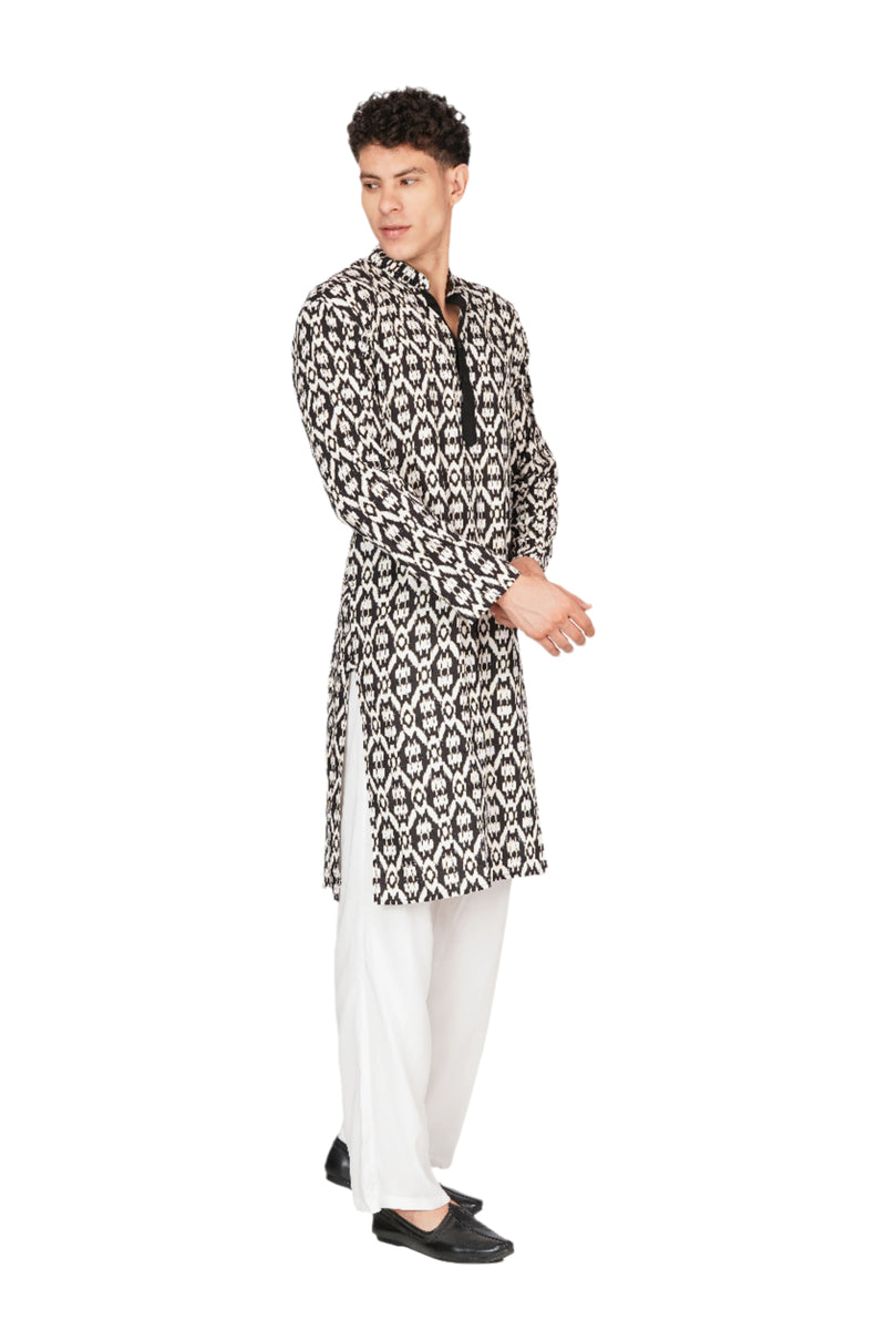 Black & White Printed Kurta For Men