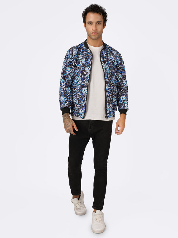 Unisex Blue Abstract Stroke Art Print Bomber Jacket