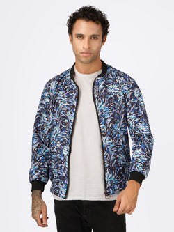 Unisex Blue Abstract Stroke Art Print Bomber Jacket