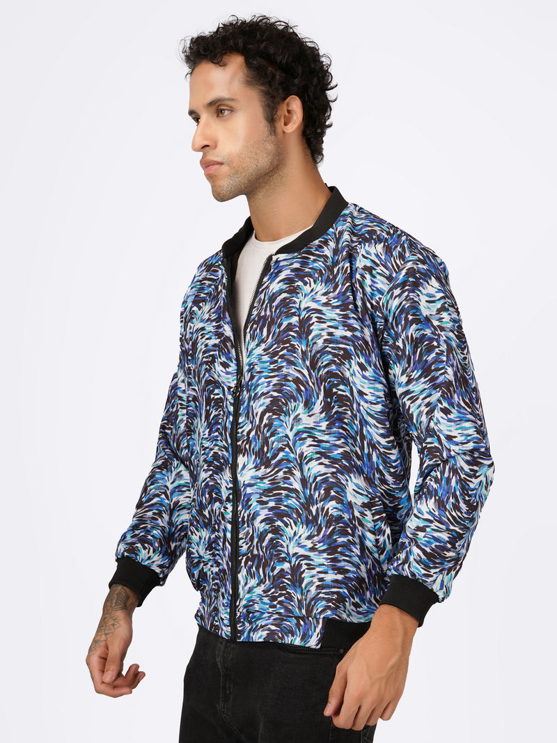 Unisex Blue Abstract Stroke Art Print Bomber Jacket