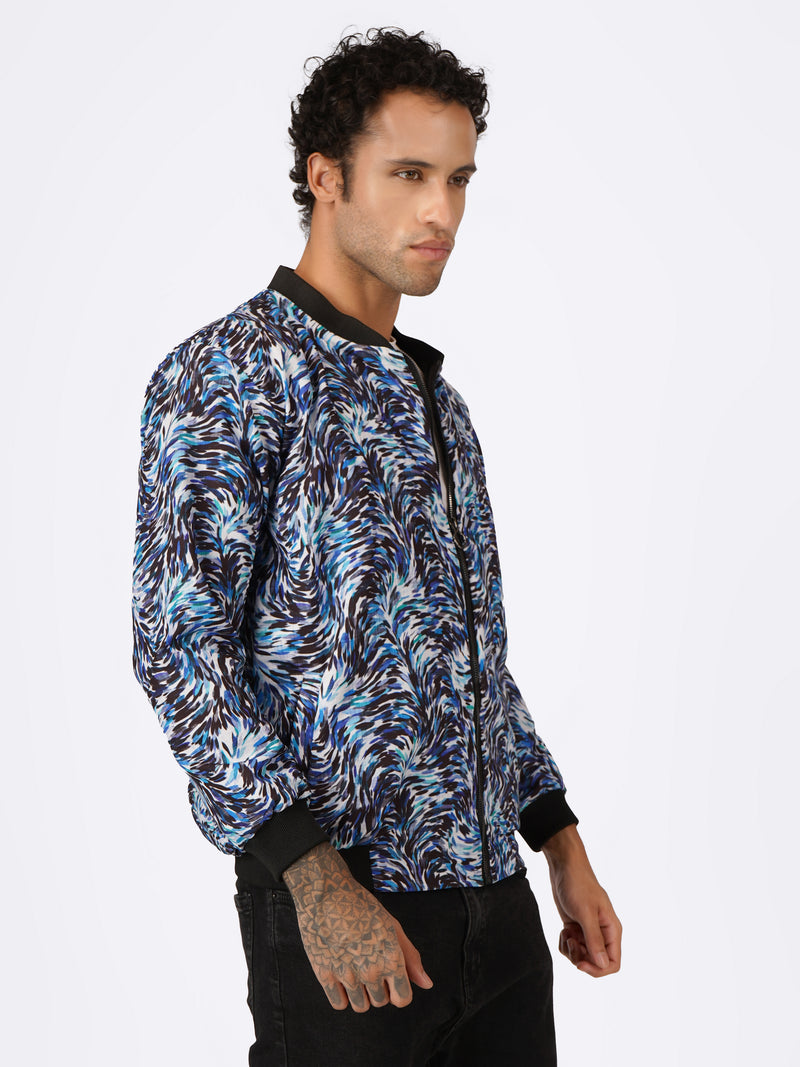 Unisex Blue Abstract Stroke Art Print Bomber Jacket