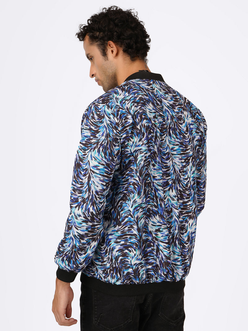 Unisex Blue Abstract Stroke Art Print Bomber Jacket