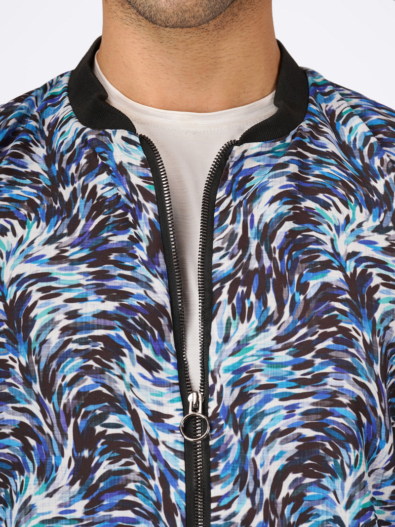 Unisex Blue Abstract Stroke Art Print Bomber Jacket