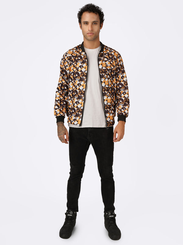 Unisex Black & Yellow Abstract Pattern Bomber Jacket