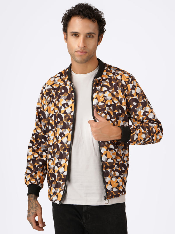 Unisex Black & Yellow Abstract Pattern Bomber Jacket