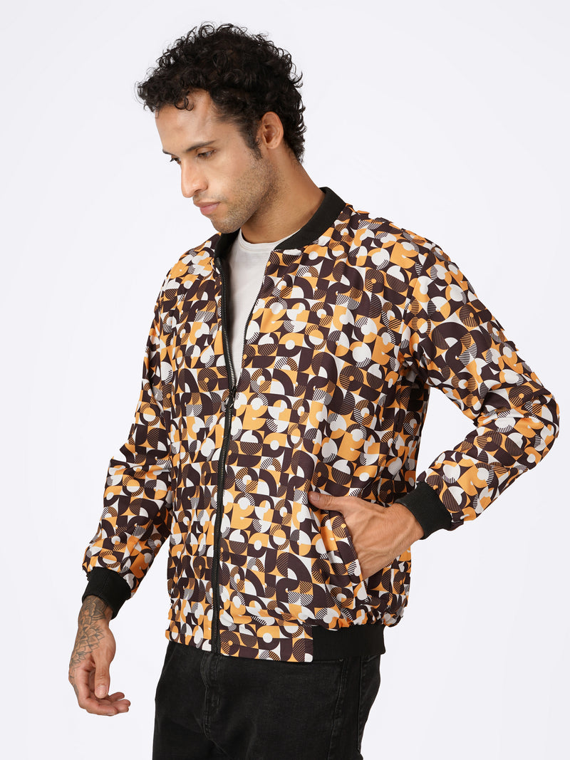 Unisex Black & Yellow Abstract Pattern Bomber Jacket