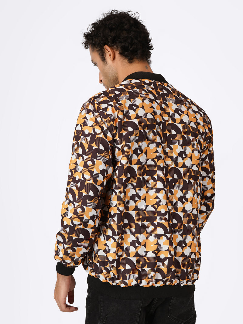 Unisex Black & Yellow Abstract Pattern Bomber Jacket