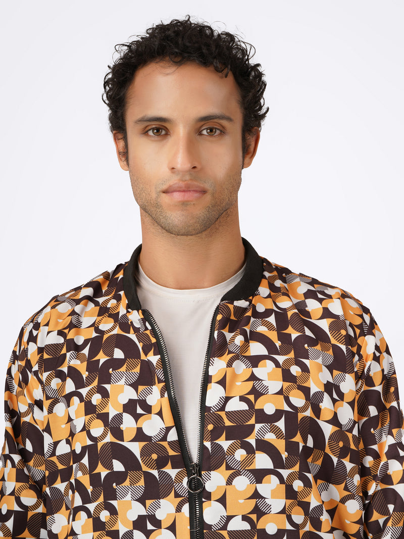 Unisex Black & Yellow Abstract Pattern Bomber Jacket