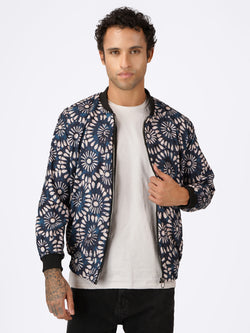 Unisex Blue Ethnic Pattern Bomber Jacket