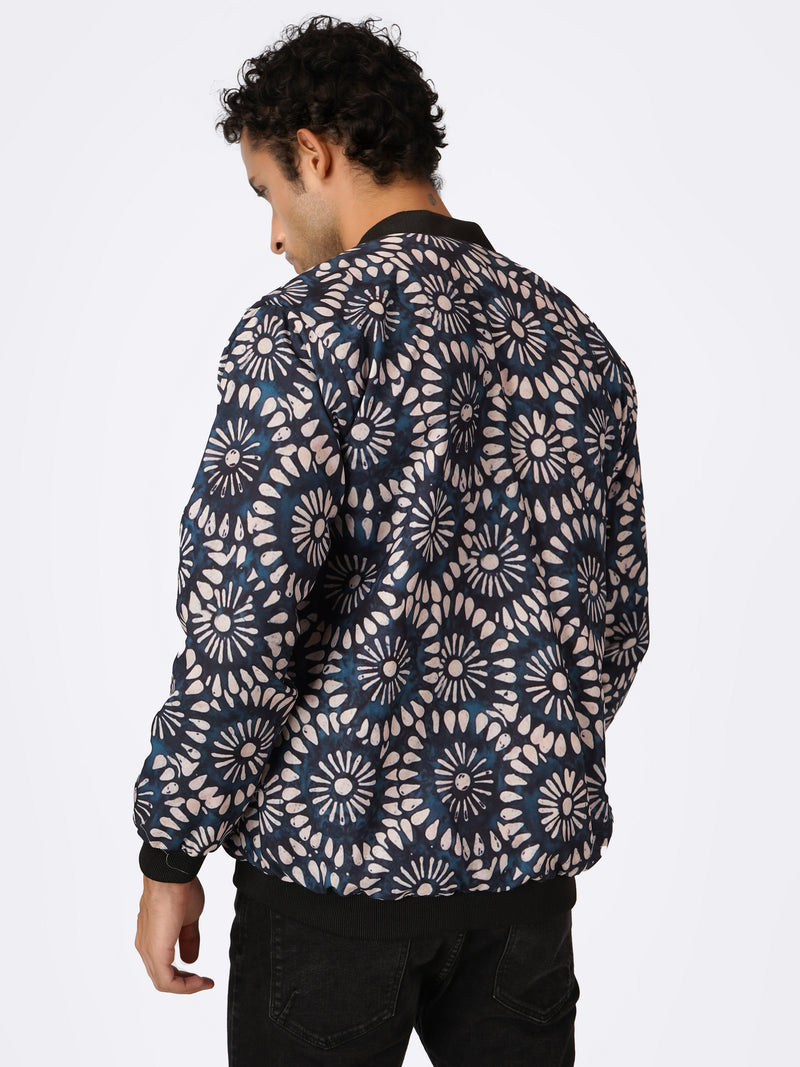 Unisex Blue Ethnic Pattern Bomber Jacket