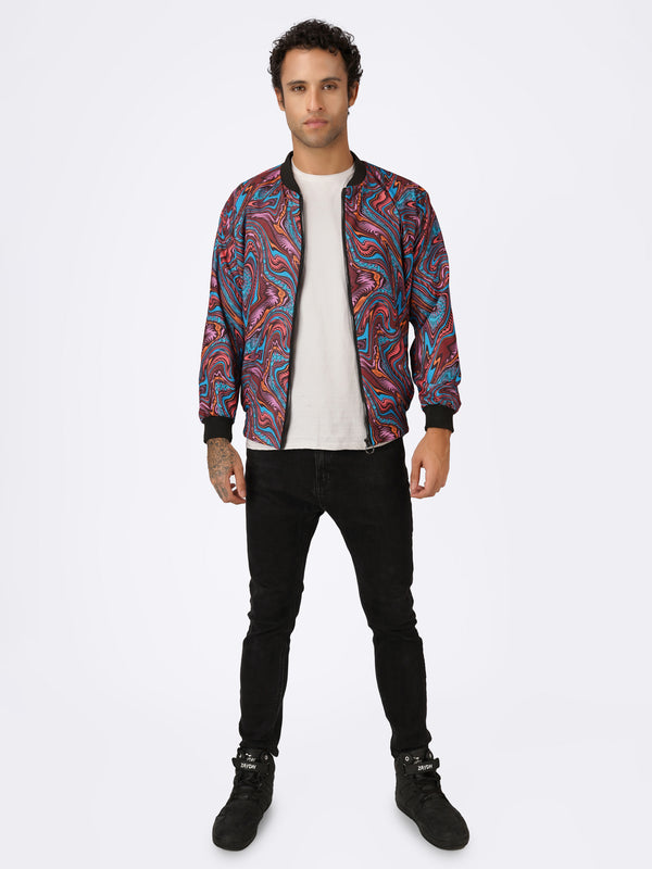 Unisex Multicoloured Liquid Art Bomber Jacket