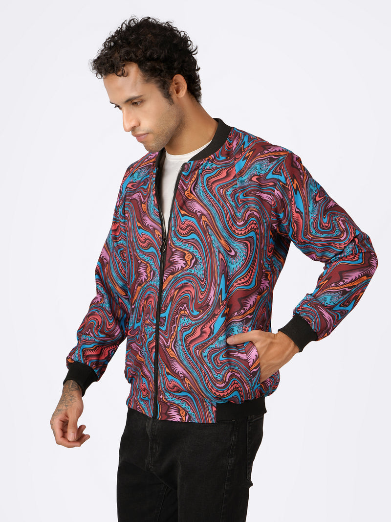 Unisex Multicoloured Liquid Art Bomber Jacket