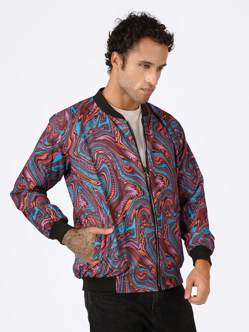 Unisex Multicoloured Liquid Art Bomber Jacket