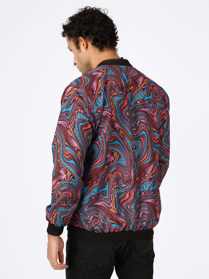 Unisex Multicoloured Liquid Art Bomber Jacket