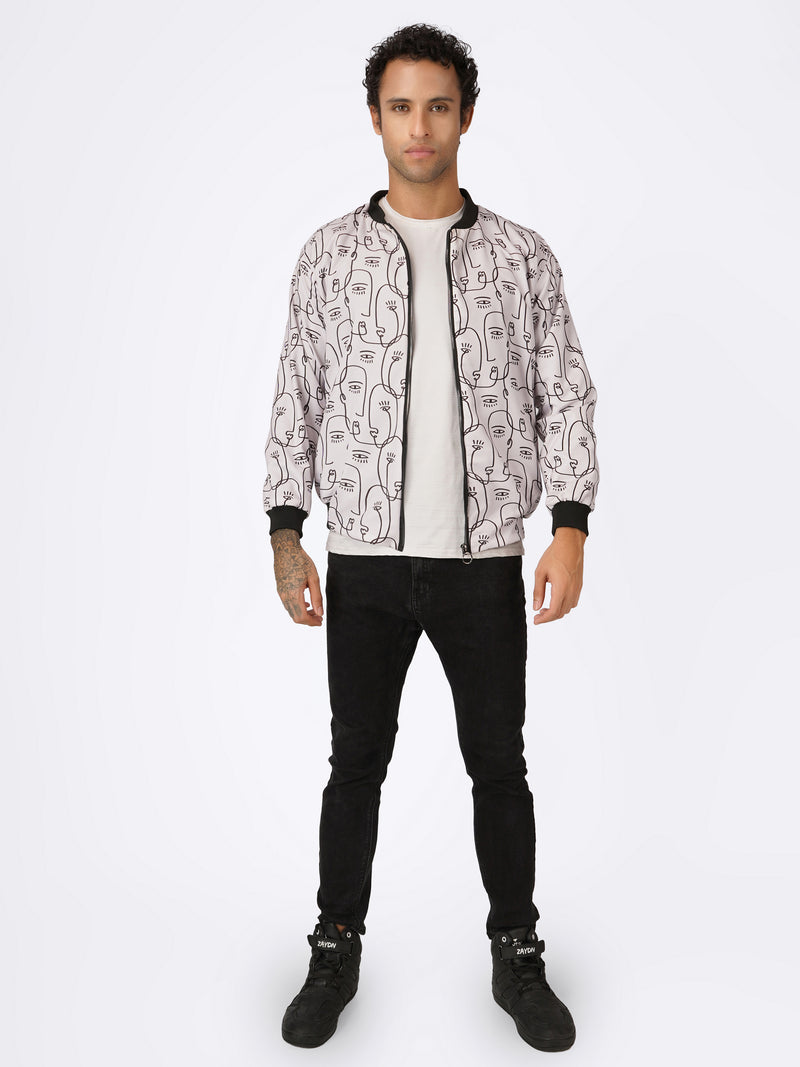 Unisex White Modern Art Bomber Jacket