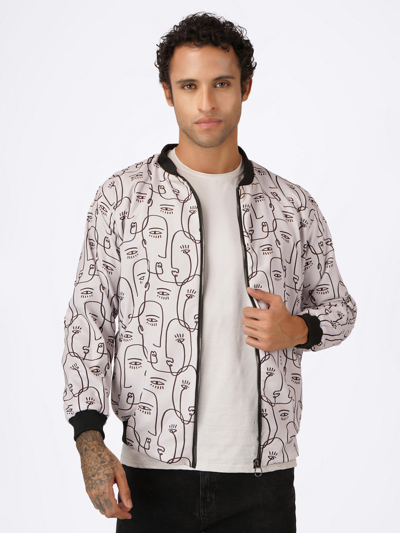 Unisex White Modern Art Bomber Jacket