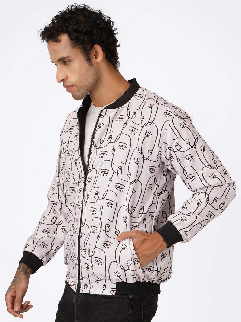 Unisex White Modern Art Bomber Jacket