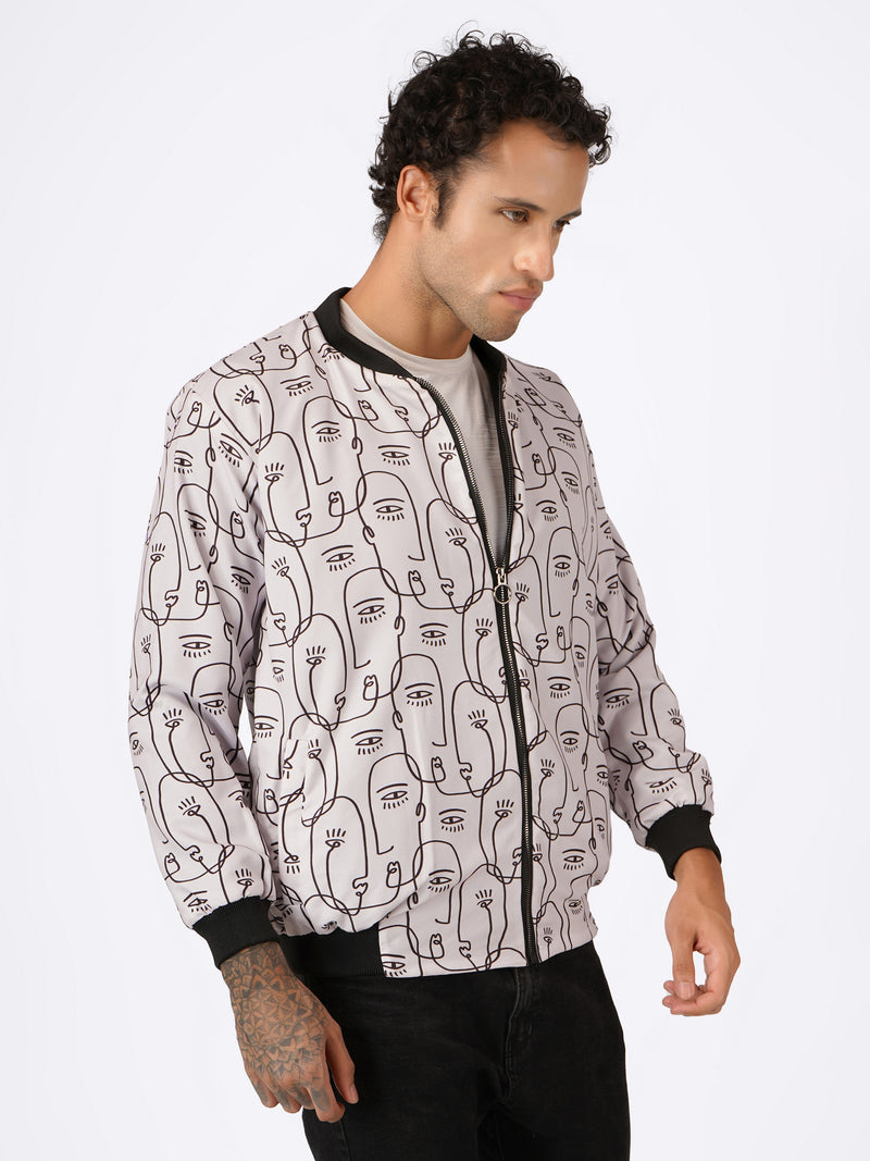 Unisex White Modern Art Bomber Jacket