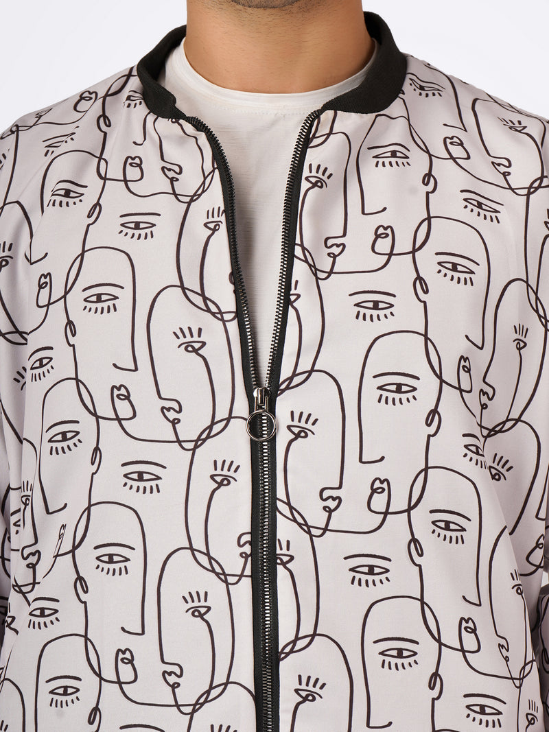 Unisex White Modern Art Bomber Jacket