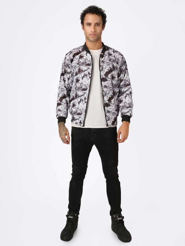 Unisex White Marble Pattern Bomber Jacket