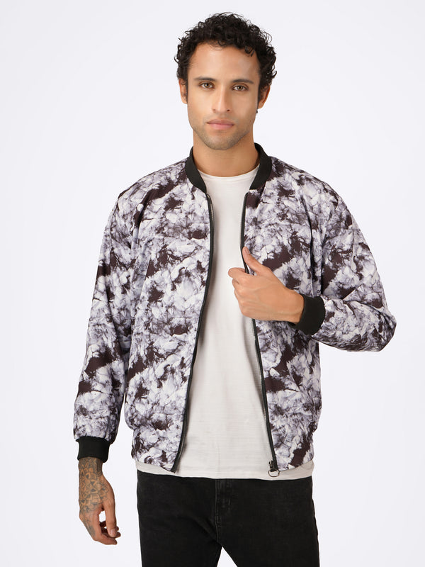 Unisex White Marble Pattern Bomber Jacket