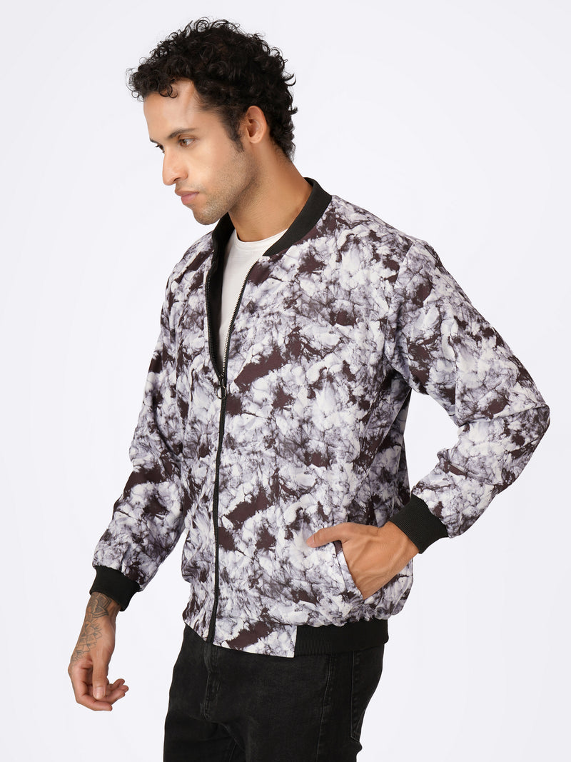 Unisex White Marble Pattern Bomber Jacket