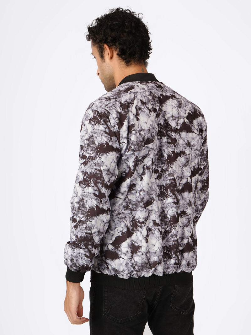 Unisex White Marble Pattern Bomber Jacket