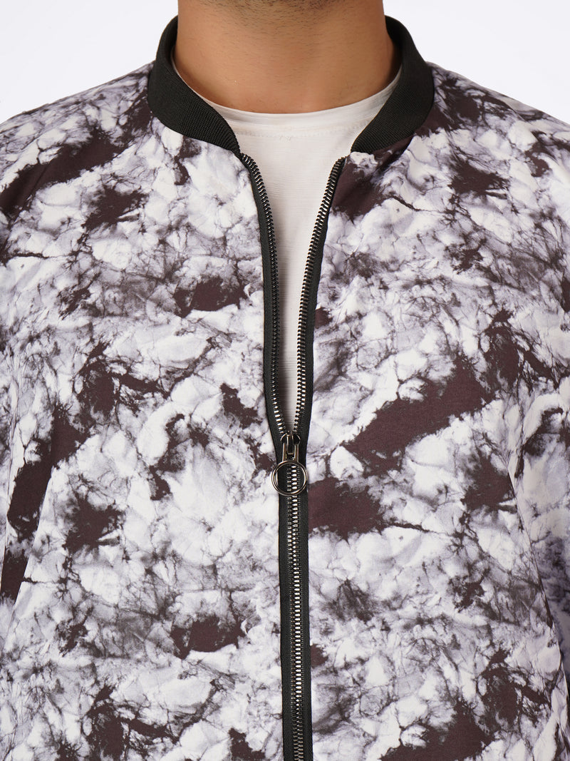 Unisex White Marble Pattern Bomber Jacket