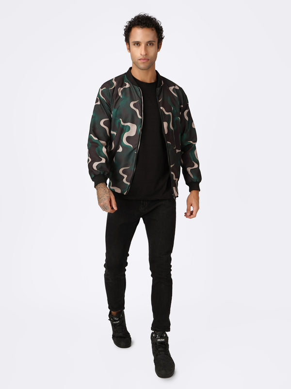 Unisex Green Abstract Pattern Bomber Jacket