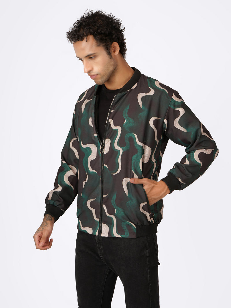 Unisex Green Abstract Pattern Bomber Jacket