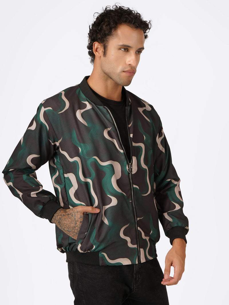 Unisex Green Abstract Pattern Bomber Jacket