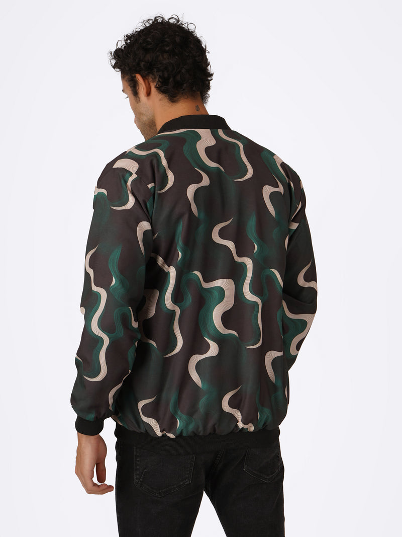 Unisex Green Abstract Pattern Bomber Jacket