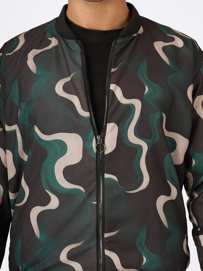 Unisex Green Abstract Pattern Bomber Jacket