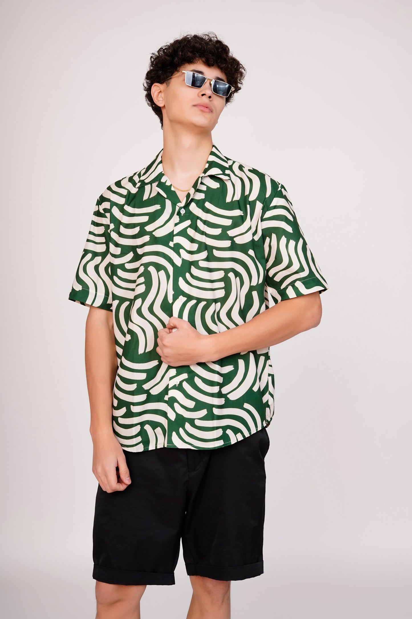 Unisex Green Abstract Art Aloha Shirt