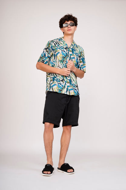 Unisex Green & Blue Floral Aloha Shirt