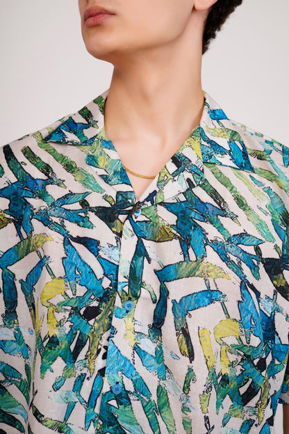 Unisex Green & Blue Floral Aloha Shirt