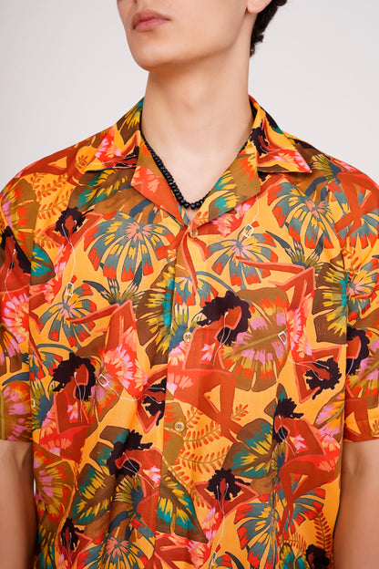 Unisex Mustard Floral Aloha Shirt