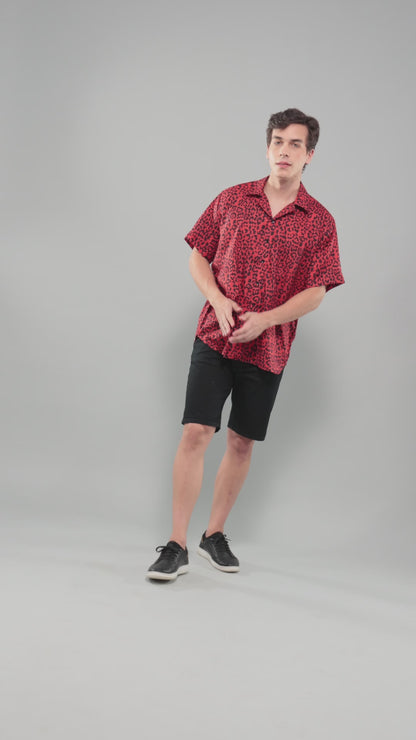 Unisex Red Leopard Aloha Shirt